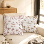 Personalized Toile De Jouy Style Flower Soft Throw Pillow Cover with Family Name and  Date Room Decor Cotton Wedding Anniversary Gift for Couple