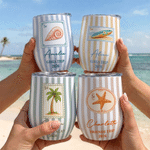 Personlig vintage-strandmönstrad vinmugg (12 oz) med flerfärgade ränder, namn, titel och år – perfekt för daglig användning, sommarresor och som födelsedagspresent till familj och vänner 4