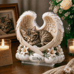 Personalised Imitation Clay Effect Angel Wings Cat Photo Acrylic Plaque with Name Desk Decor Memorial Sympathy Gift for Pet Lover Owner