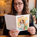 Personalisierte Grußkarte mit Wasserfarben-Foto zum Thema „Happy Birthday“, mit Namen und Text – Geburtstagsgeschenk für Familie und Freunde