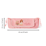 Borsa personalizzata a più scomparti per accessori per capelli con fiore del mese di nascita e personaggio dei cartoni animati, con nome e tappetino resistente al calore – Regalo di compleanno per don