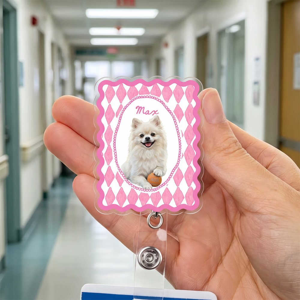 Carrete para tarjetas de identificación personalizado con foto de mascota en acuarela de estilo vintage y nombre: regalo para el Día de la Enfermería, de uso diario, para profesionales sanitarios y am 8