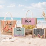 Sac fourre-tout personnalisé à grande capacité, rayé, aux couleurs des fleurs de naissance, avec prénom – Cadeau d'anniversaire ou de Noël pour une femme ou une meilleure amie