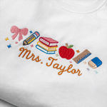 Gepersonaliseerde, schattige schoolspullen: T-shirt, sweatshirt en hoodie voor leraren met geborduurde naam – een bedankcadeau voor onderwijzers