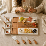 Personalised Mountain Pattern Acacia Marble Chopping Board Coaster Set with Engraved Name and Year Wedding Anniversary Engagement Gift for Couple