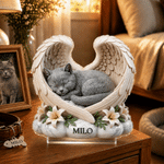 Personalised Imitation Clay Effect Angel Wings Cat Photo Acrylic Plaque with Name Desk Decor Memorial Sympathy Gift for Pet Lover Owner