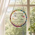 Personalized Birth Flower Stained Glass Best Friend Suncatcher Window Hanging with Name Home Decor Friendship Birthday Gift for Friend Bestie