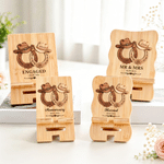 Personalized Retro Style Cowboy Hat Horseshoe Bamboo Phone Stand with Couple Names Text and Date Daily Use Birthday Anniversary Gift for Couple