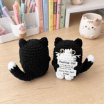 Personalized Inspirational Positive Handmade Cat Crochet Doll Desk Decoration with Name Stress Relief Birthday Gift for Cat Lovers Friends