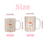 Personalized Watercolor Stripe Birth Flower Name 11 oz 15 oz Ceramic Mug with Coaster Daily Home Office Use Birthday Gift for Her