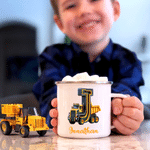 Personalized Cartoon Mermaid Excavator Dinosaur Race Car Truck Initial 12 oz Enamel Mug with Name Kindergarten Daily Use Birthday Gift for Kids