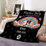Personalised Pet Photo Rainbow Bridge Memorial Multicolour Throw Blanket with Name Text and Year Home Decor Sympathy Gift for Pet Owner Parent