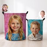 Cesto porta-biancheria impermeabile personalizzato con foto in stile dipinto a olio, con nome, decorazione per la camera, regalo di compleanno per bambini e bambine