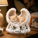 Personalised Imitation Clay Effect Angel Wings Cat Photo Acrylic Plaque with Name Desk Decor Memorial Sympathy Gift for Pet Lover Owner