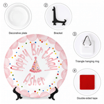 Personalised Watercolor Style Birthday Hat Colourful Polka Dots Ceramic Plate with Name Date and Stand Party Decor Birthday Gift for Newborns 10