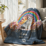 Personalised Pet Photo Rainbow Bridge Memorial Multicolour Throw Blanket with Name Text and Year Home Decor Sympathy Gift for Pet Owner Parent