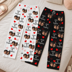 Personalized Multicolor Heart Couple Photo Pajama Pants with Names Birthday Anniversary Gift for Couple