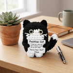 Personalized Inspirational Positive Handmade Cat Crochet Doll Desk Decoration with Name Stress Relief Birthday Gift for Cat Lovers Friends