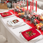 Personalized 3D-Effect Artwork Christmas Cartoon Character Photo Napkin with Name and Initial Table Decor Christmas Gift for Family Friends