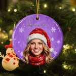 Personalized Snowflake Christmas Theme Cartoon Photo Character Ceramic Ornament with Name Christmas Gift for Family Friends