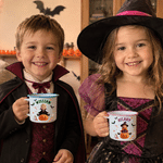 Personalised 3D-Effect Art Witch Vampire Cartoon Character Photo 12 oz Enamel Mug with Name Daily Use Halloween Gift for Kids