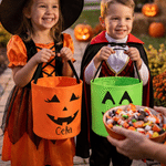 Personalized Colorful Spooky Face LED Light Bucket Bag with Name Trick or Treat Activity Halloween Party Gift for Halloween Lover Kids