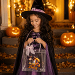 Personalised Halloween Theme Cartoon Character Photo Initial Clear Gift Bag with Name and Bow Daily Use Halloween Party Gift for Kids