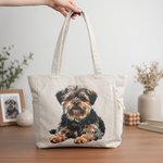 Personalised Oil Painting Style Dog Cat Photo Large Capacity Corduroy Tote Bag with Name Daily Use Travel Birthday Gift for Pet Owners Lovers