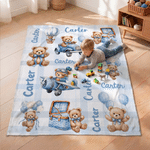 Personalised Watercolor Hot Air Balloon Teddy Bear Soft Throw Blanket with Name Home Decor Daily Use Birthday Christmas Gift for Kids Boys Girls