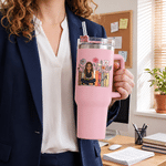 Personalised Reading Cartoon Character Photo 40 oz Insulated Tumbler with Name and Handle Daily Use Birthday Gift for Family Friends Book Lovers