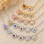 Collana in argento sterling con ciondolo personalizzato a forma di cuore, impronta di zampa di cane o gatto e pietra natale: elegante gioiello, regalo di compleanno per gli amanti degli animali domest