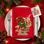 Personalized 3D-Effect Artwork Christmas Cartoon Character Photo Napkin with Name and Initial Table Decor Christmas Gift for Family Friends