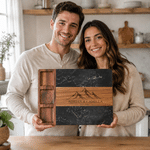 Personalised Mountain Pattern Acacia Marble Chopping Board Coaster Set with Engraved Name and Year Wedding Anniversary Engagement Gift for Couple