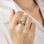 Personalized Moldavite Inspired Star Moon Sterling Silver Ring with Engraved Text Dainty Jewelry Birthday Anniversary Gift for Women