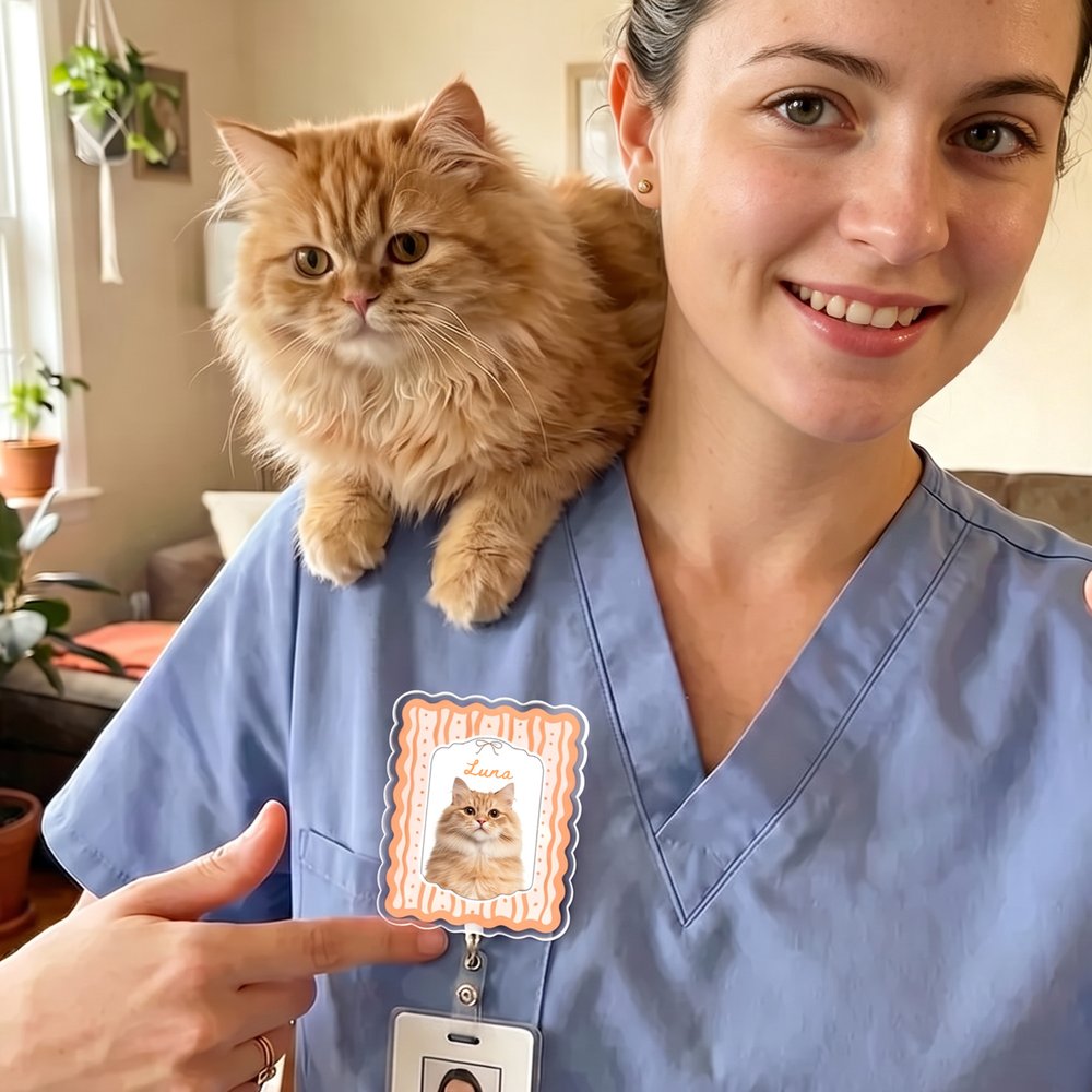 Carrete para tarjetas de identificación personalizado con foto de mascota en acuarela de estilo vintage y nombre: regalo para el Día de la Enfermería, de uso diario, para profesionales sanitarios y am 7