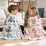 Personalised Watercolor Hot Air Balloon Teddy Bear Soft Throw Blanket with Name Home Decor Daily Use Birthday Christmas Gift for Kids Boys Girls
