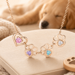 Collana in argento sterling con ciondolo personalizzato a forma di cuore, impronta di zampa di cane o gatto e pietra natale: elegante gioiello, regalo di compleanno per gli amanti degli animali domest