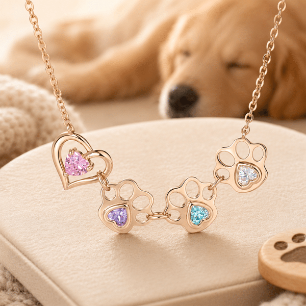 Collana in argento sterling con ciondolo personalizzato a forma di cuore, impronta di zampa di cane o gatto e pietra natale: elegante gioiello, regalo di compleanno per gli amanti degli animali domest