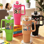 Personalised Reading Cartoon Character Photo 40 oz Insulated Tumbler with Name and Handle Daily Use Birthday Gift for Family Friends Book Lovers