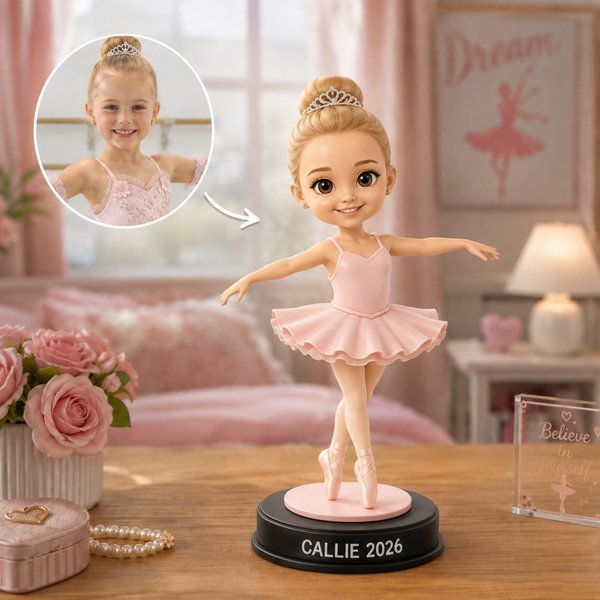 Personalised 3D Photo Dancer Figurine with Text and Wooden Base Bedroom Decor Birthday Gift for Child Dancer Beginner Woman