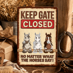 Personalised Keep Gate Closed 1-3 Horses Peeking Tinplate Painting with Names Barn Decor Birthday Gift for Horse Owners