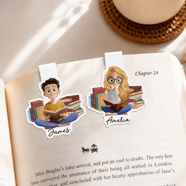 Personalized 3D-Effect Artwork Reading Character Magnetic Bookmark Clip with Name Birthday Back to School Christmas Gift for Book Lover Bookworm