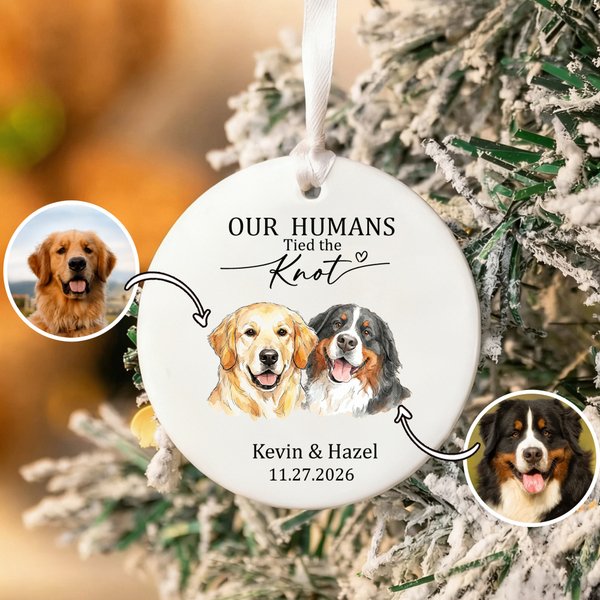 Adorno redondo de cerámica personalizado con foto de mascota con nombre y año Decoración de ventana Regalo de compromiso para novia Novio Amante de las mascotas