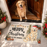 Zerbino antiscivolo personalizzato con foto del proprio animale domestico, in stile acquerello con luci natalizie colorate e testo; decorazione per la casa e regalo di Natale per gli amanti degli anim