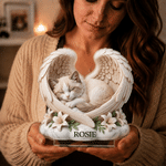 Personalised Imitation Clay Effect Angel Wings Cat Photo Acrylic Plaque with Name Desk Decor Memorial Sympathy Gift for Pet Lover Owner