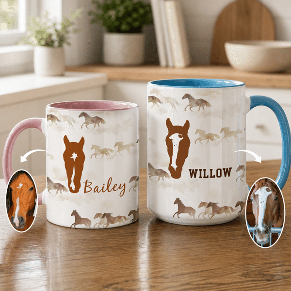 Personalised Multicolour Horse Face Silhouette Mug with Name Daily Use Birthday Holiday Gift for Horse Lover