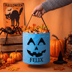 Personalized Colorful Spooky Face LED Light Bucket Bag with Name Trick or Treat Activity Halloween Party Gift for Halloween Lover Kids