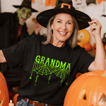 Personalized Grandma Spooky Spider Web T-shirt Sweatshirt Hoodie with Names and Title Daily Wear Halloween Gift for Mom Grandma Family