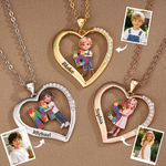 Collana personalizzata in argento sterling con cuore, foto e puzzle in stile cartone animato, con nome e iniziale: regalo di compleanno per il Mese della sensibilizzazione sull’autismo, dedicato ai fa