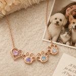 Collana in argento sterling con ciondolo personalizzato a forma di cuore, impronta di zampa di cane o gatto e pietra natale: elegante gioiello, regalo di compleanno per gli amanti degli animali domest